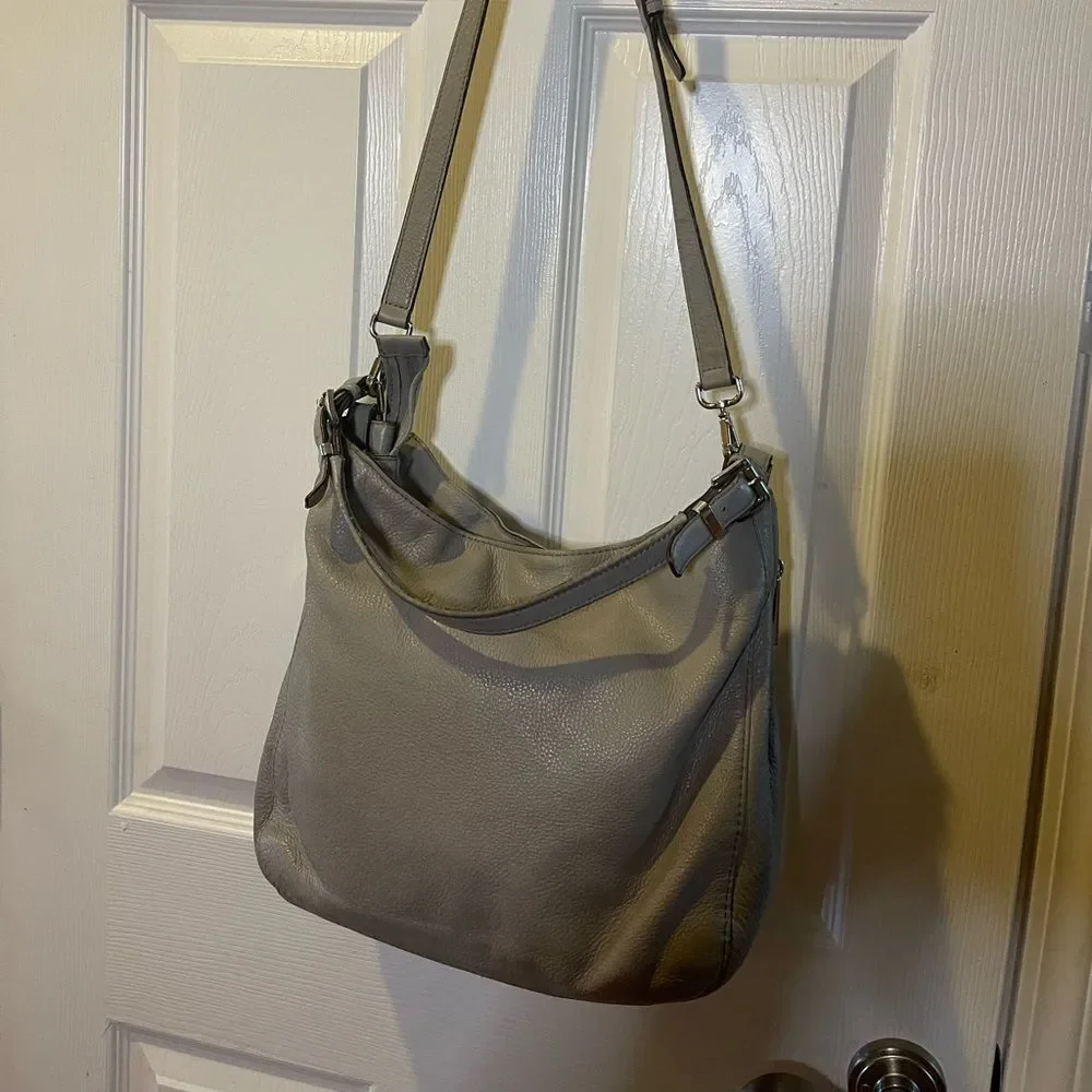 Michael Kors Gray Slouchy Leather Satchel/Shoulder Bag silver tone hardwares.
